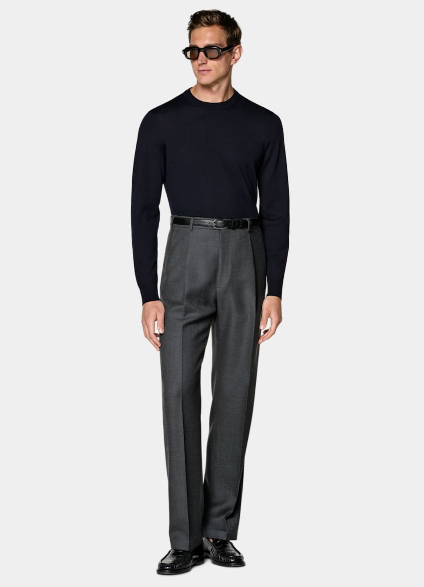 SUITSUPPLY Reine Wolle Rundhalspullover navy