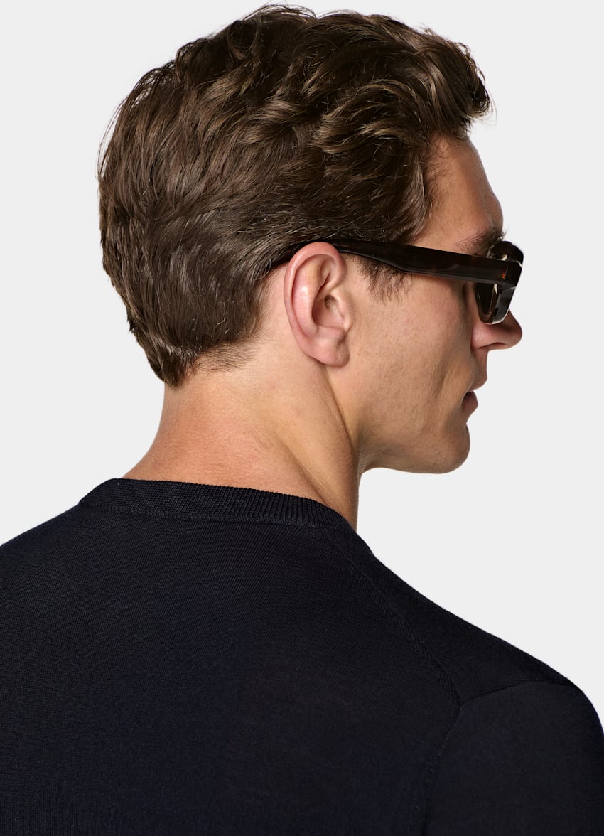 SUITSUPPLY Reine Wolle Rundhalspullover navy