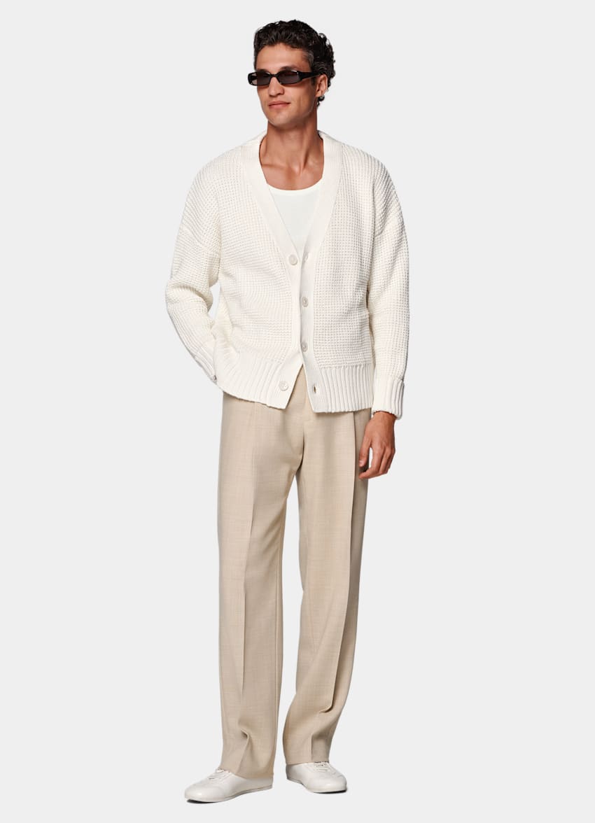 SUITSUPPLY Californian Cotton & Mulberry Silk Off-White Crochet Oversized Cardigan