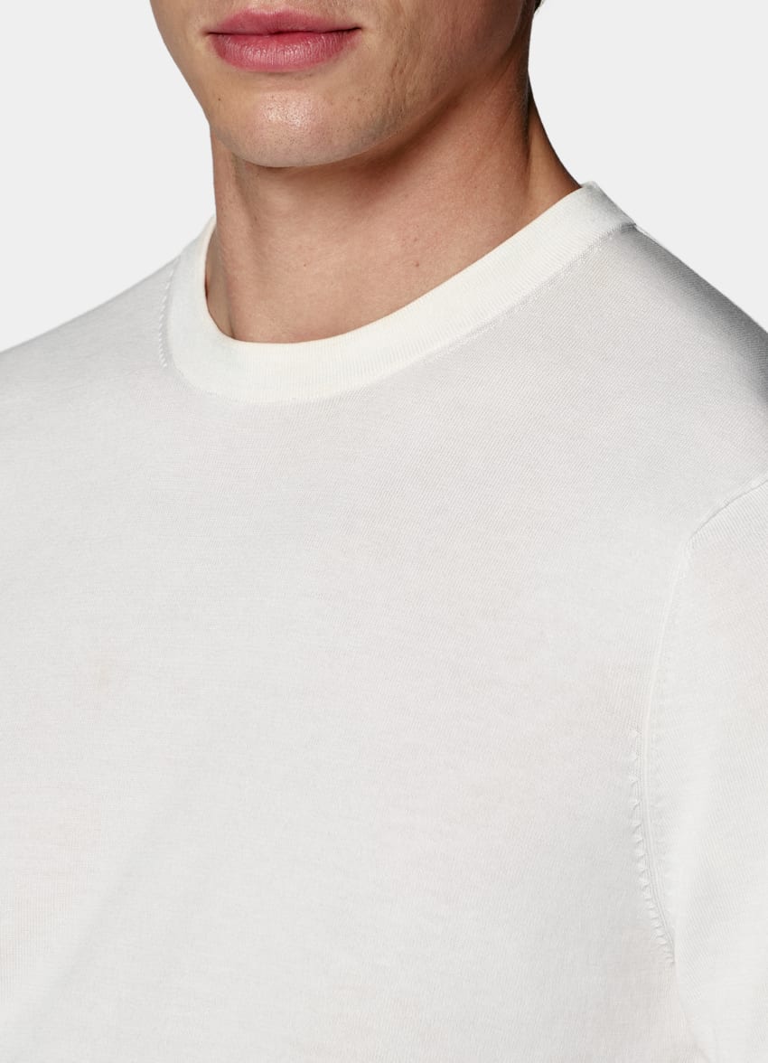SUITSUPPLY Cotton Silk Off-White Short Sleeve Crewneck