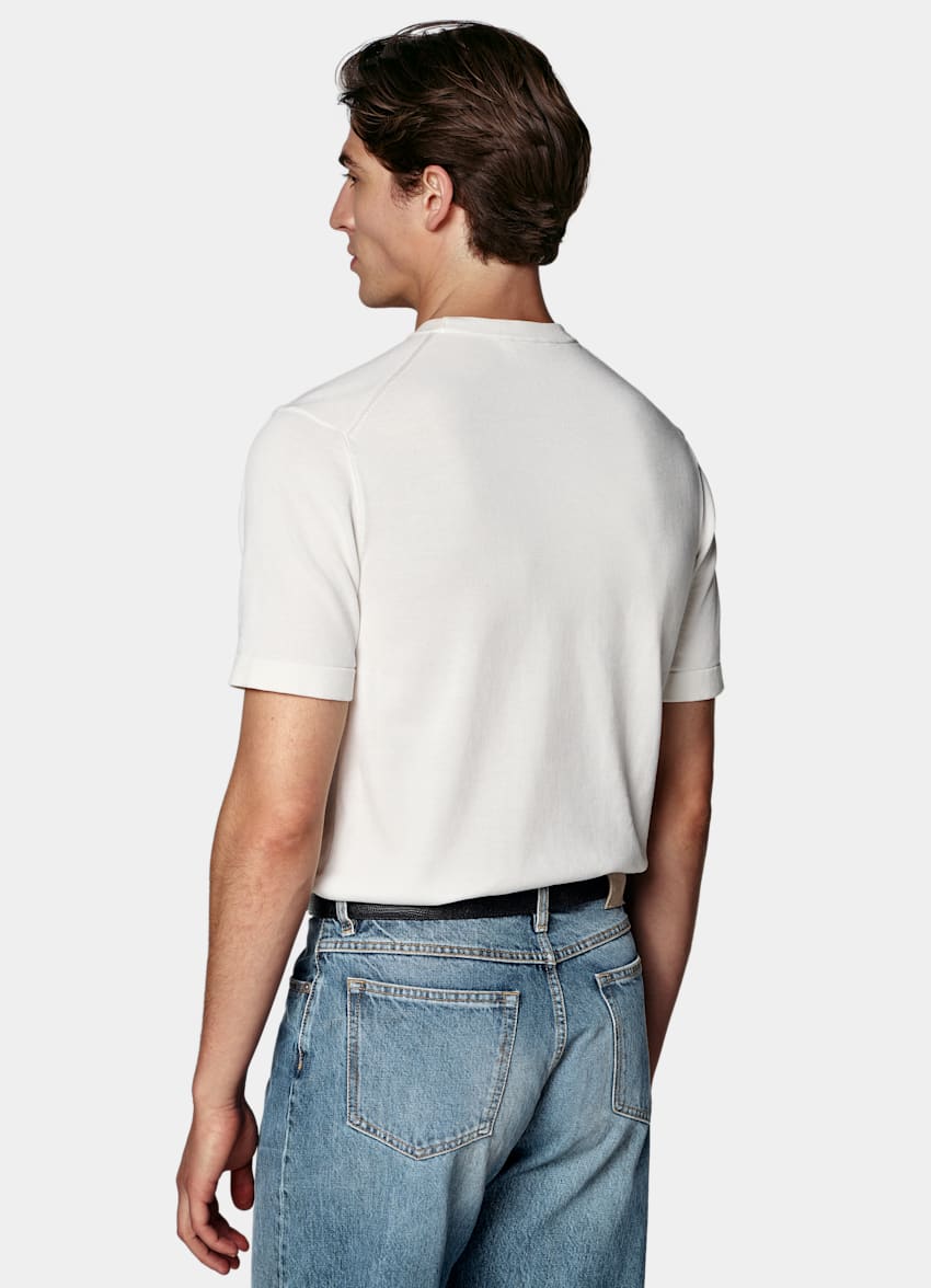 SUITSUPPLY Cotton Silk Off-White Short Sleeve Crewneck