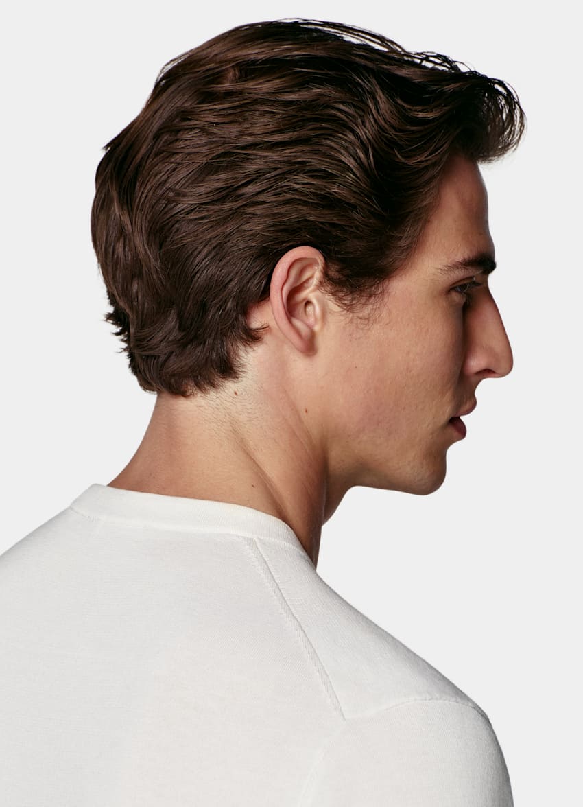 SUITSUPPLY Cotton Silk Off-White Short Sleeve Crewneck