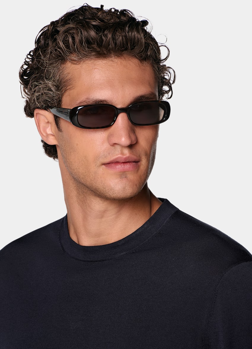 SUITSUPPLY Cotton Silk Navy Short Sleeve Crewneck
