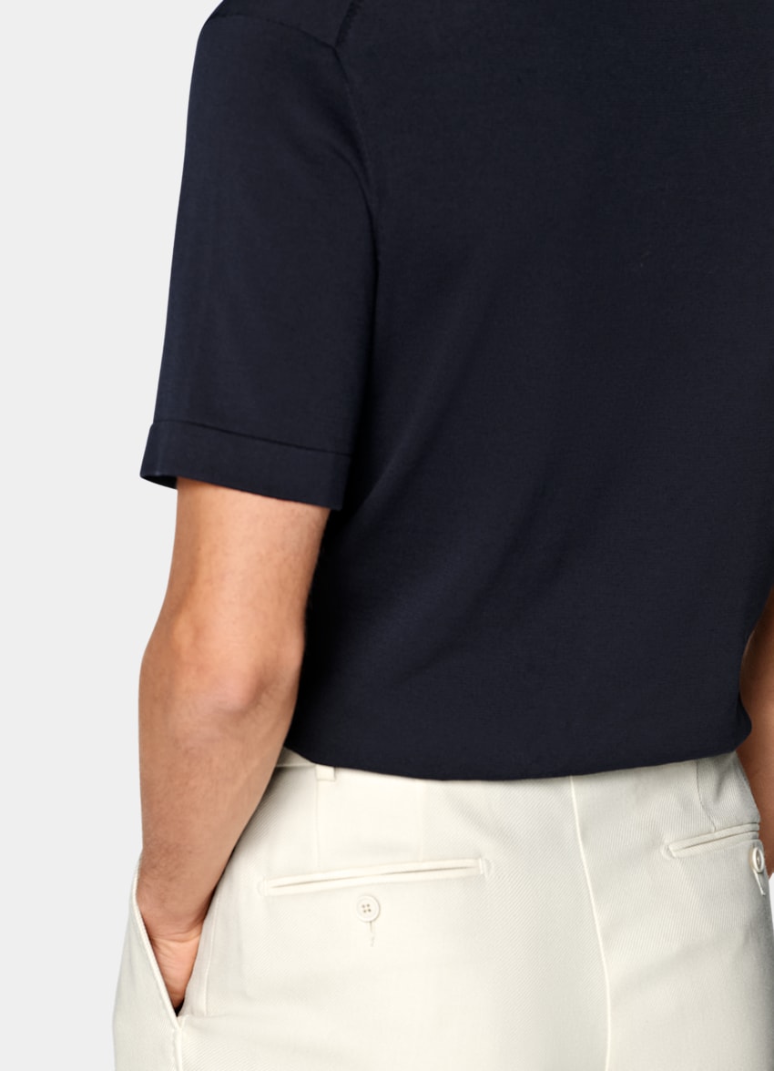 SUITSUPPLY Cotton Silk Navy Short Sleeve Crewneck
