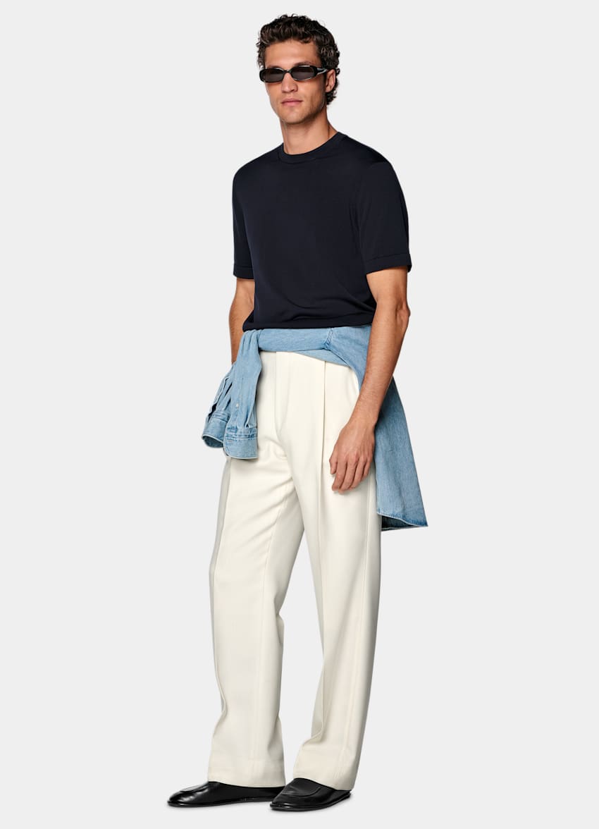 SUITSUPPLY Cotton Silk Navy Short Sleeve Crewneck