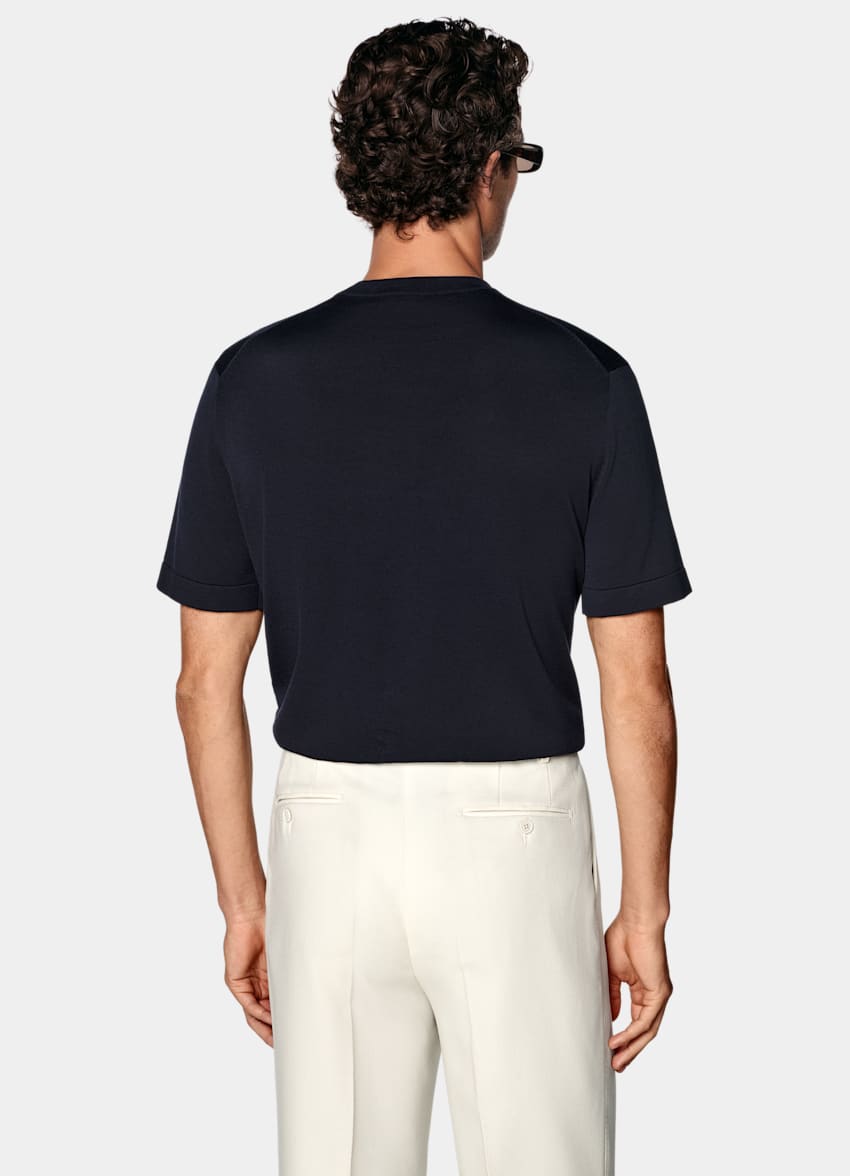 SUITSUPPLY Cotton Silk Navy Short Sleeve Crewneck