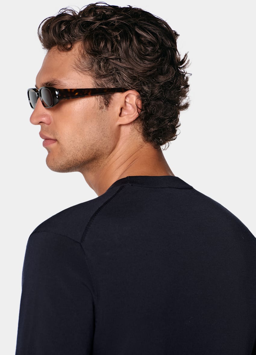SUITSUPPLY Cotton Silk Navy Short Sleeve Crewneck