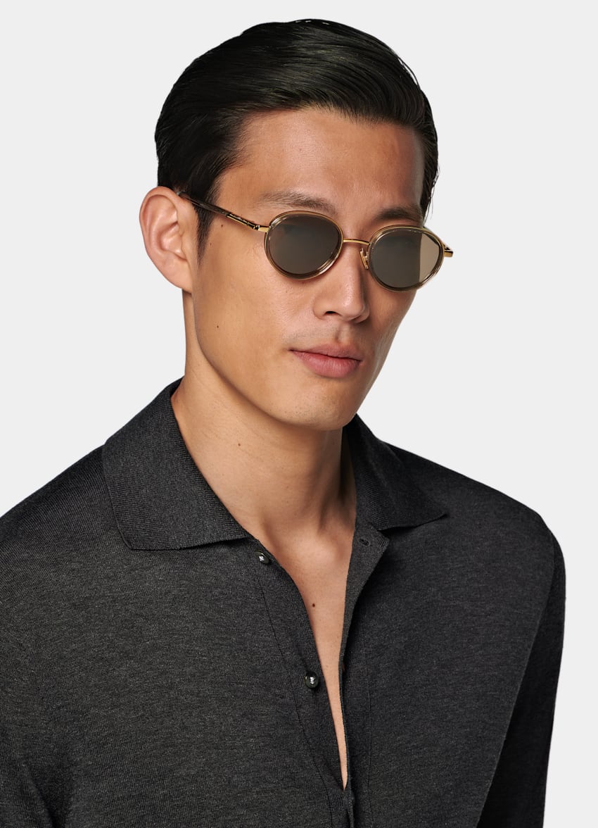 SUITSUPPLY Cotton Silk Dark Grey Long Sleeve Polo Cardigan