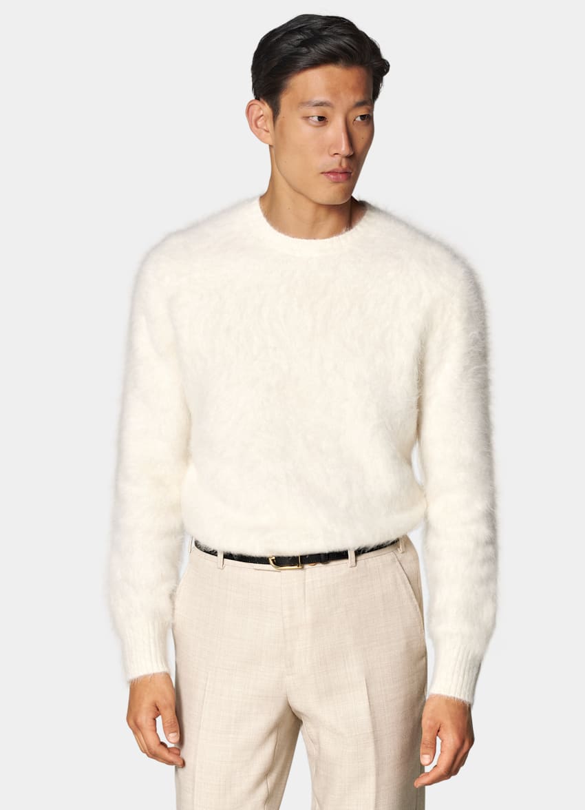 SUITSUPPLY 羊驼毛、尼龙、氨纶 米白色圆领针织衫