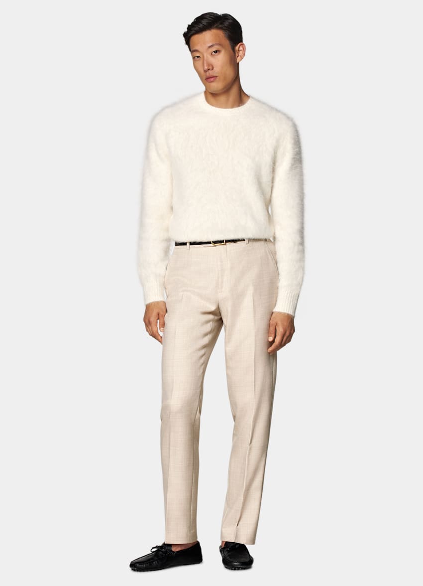 SUITSUPPLY 羊驼毛、尼龙、氨纶 米白色圆领针织衫