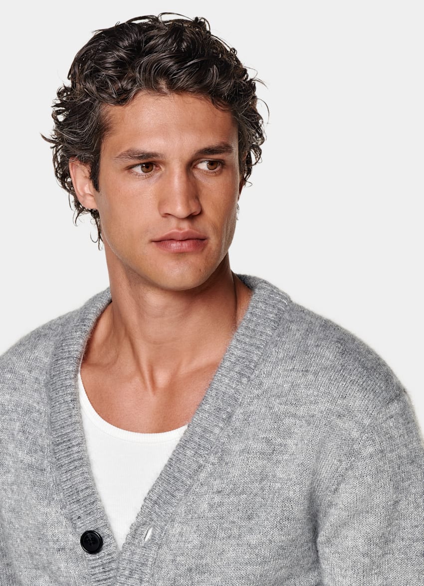 SUITSUPPLY Mohair y seda Cárdigan gris claro