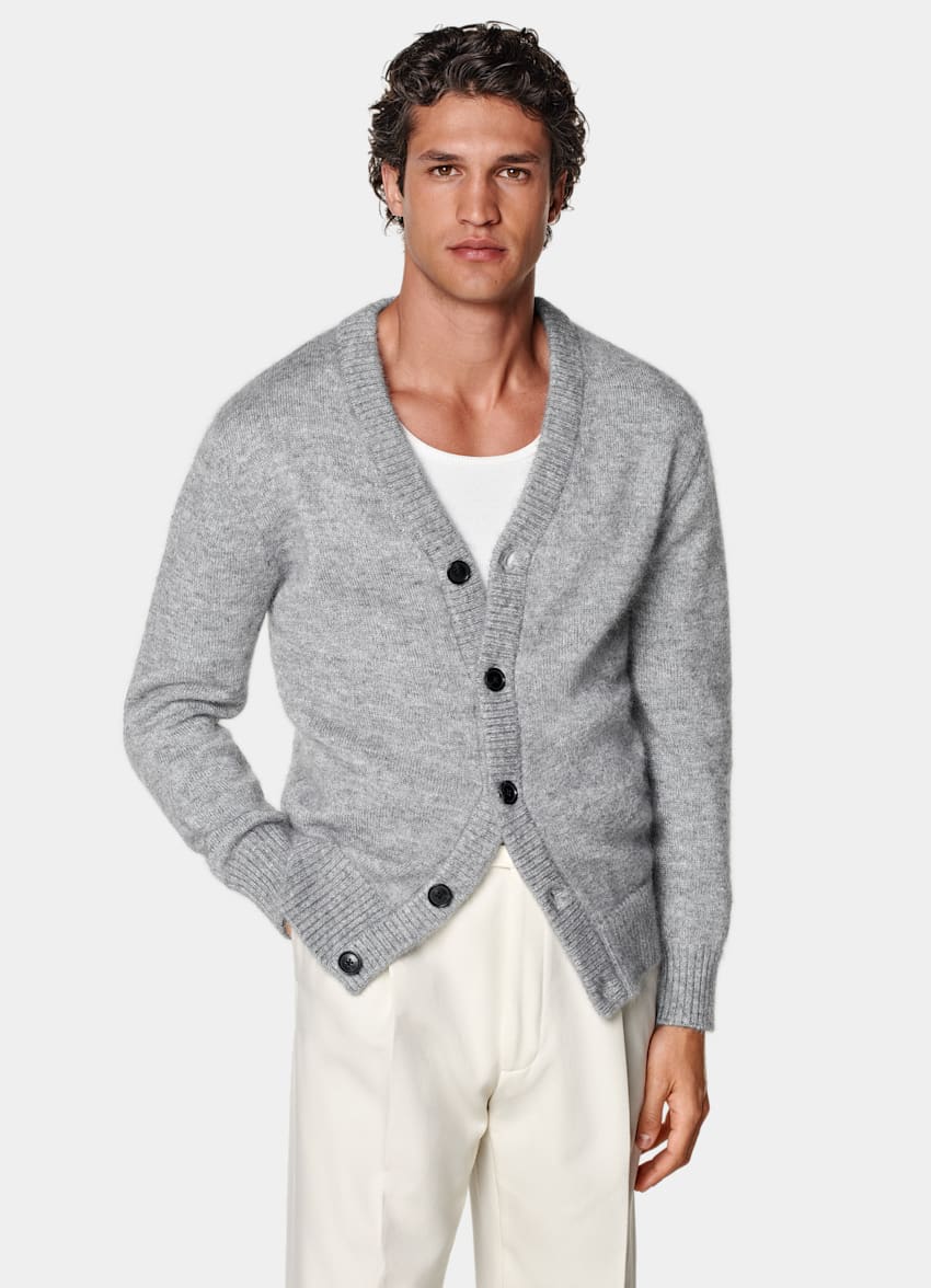 SUITSUPPLY Mohair &amp; Seide Cardigan hellgrau