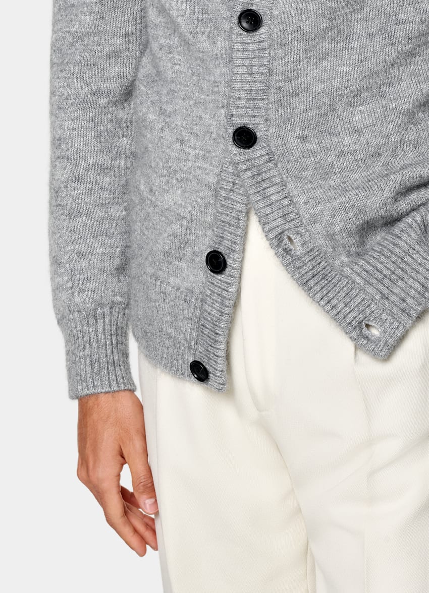 SUITSUPPLY Mohair e Seta Cardigan grigio chiaro