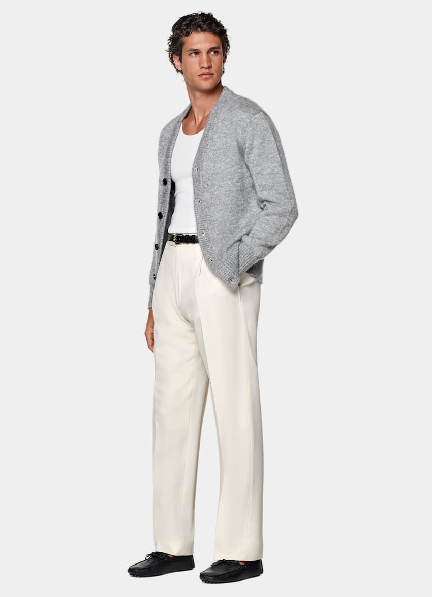 SUITSUPPLY Mohair et soie Cardigan gris clair