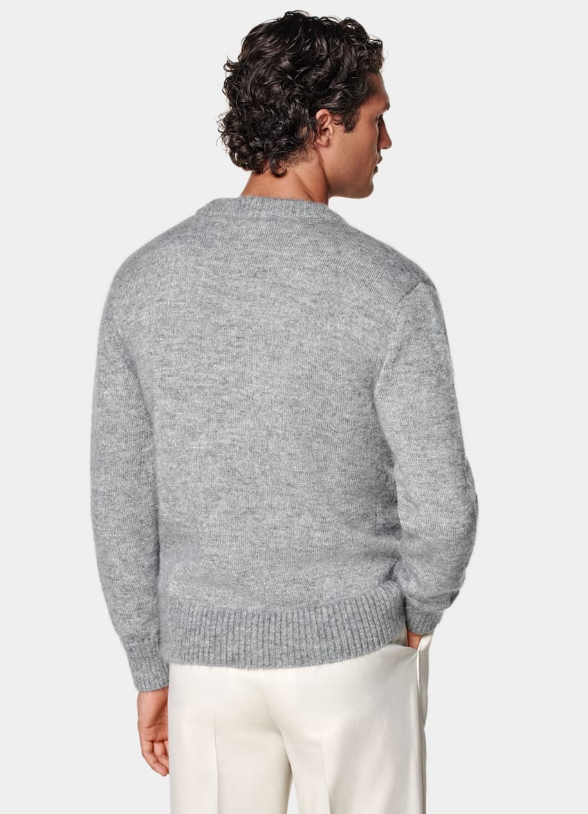 SUITSUPPLY Mohair e Seta Cardigan grigio chiaro