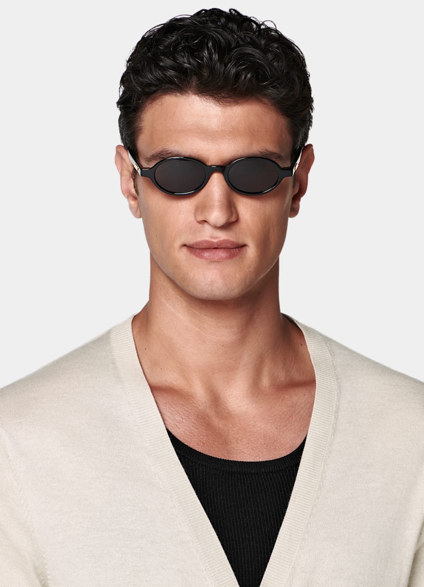 SUITSUPPLY Silk Wool Cashmere Sand V-Neck Cardigan