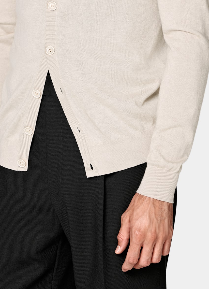 SUITSUPPLY Silk Wool Cashmere Sand V-Neck Cardigan