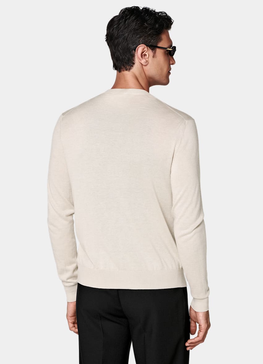 SUITSUPPLY Silk Wool Cashmere Sand V-Neck Cardigan