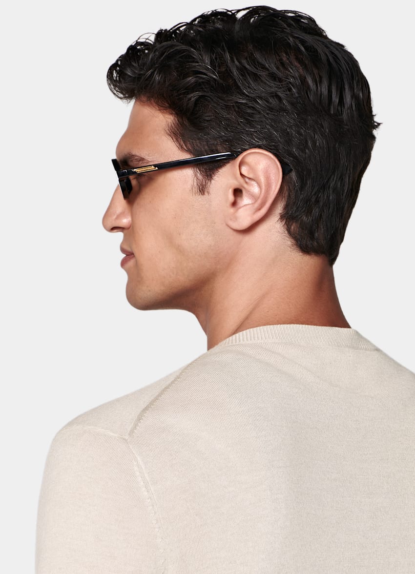 SUITSUPPLY Silk Wool Cashmere Sand V-Neck Cardigan