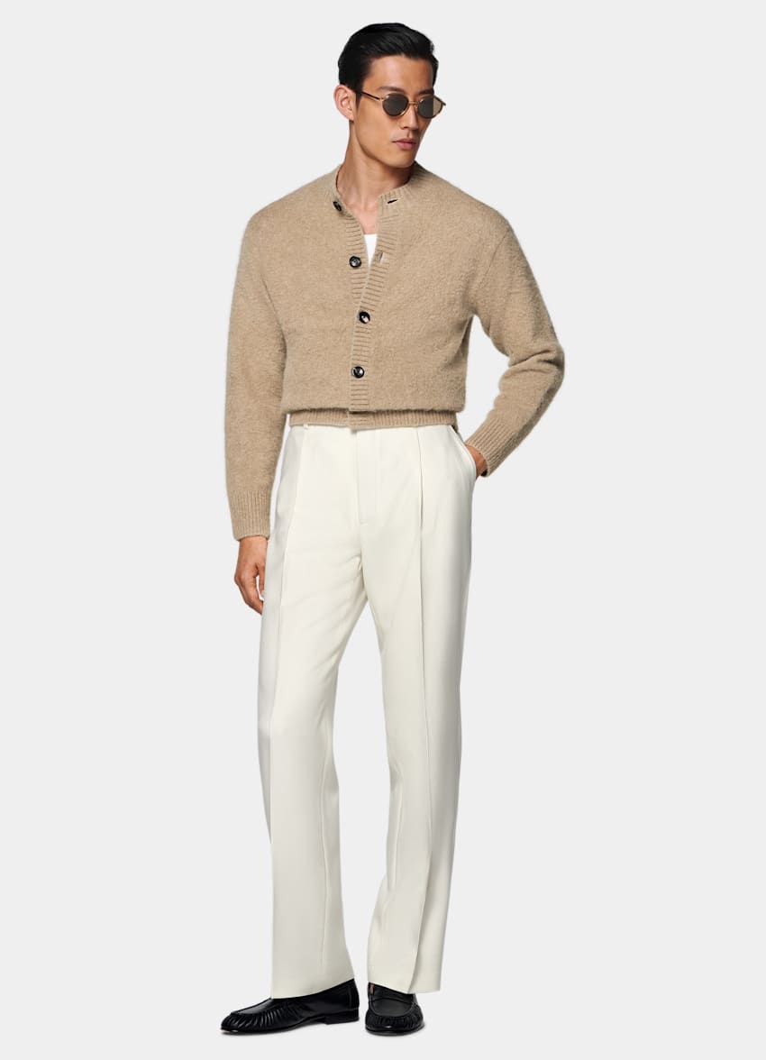 Mid Brown Crewneck Cardigan in Alpaca Blend | SUITSUPPLY