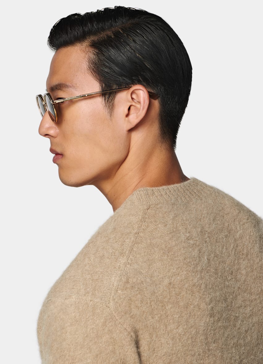 Mid Brown Crewneck Cardigan in Alpaca Blend | SUITSUPPLY US