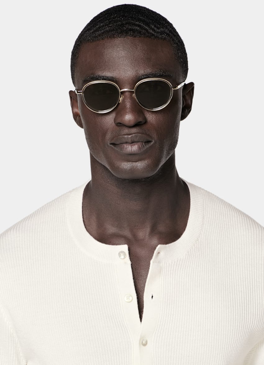 SUITSUPPLY Pure Wool Off-White Ribbed Henley