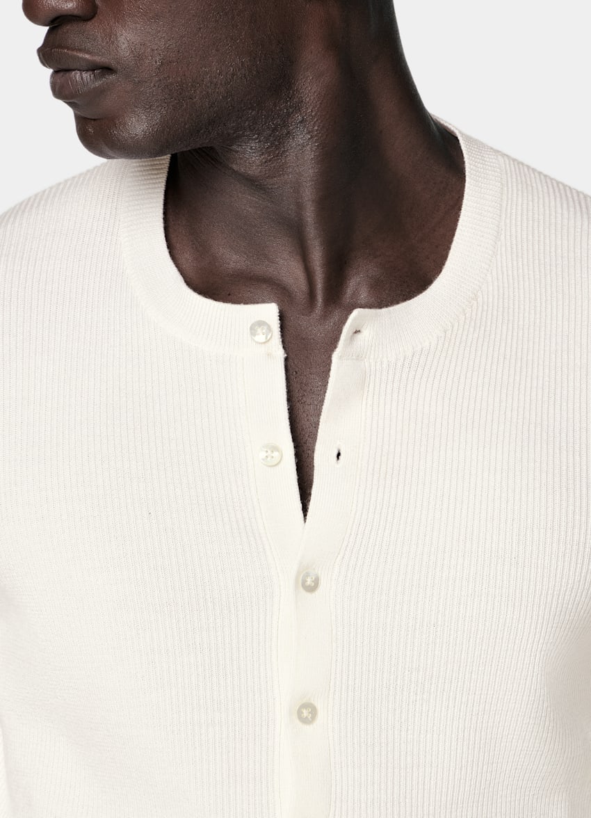 SUITSUPPLY Pure Wool Off-White Ribbed Henley