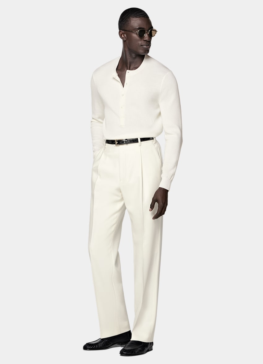 SUITSUPPLY Pure Wool Off-White Ribbed Henley