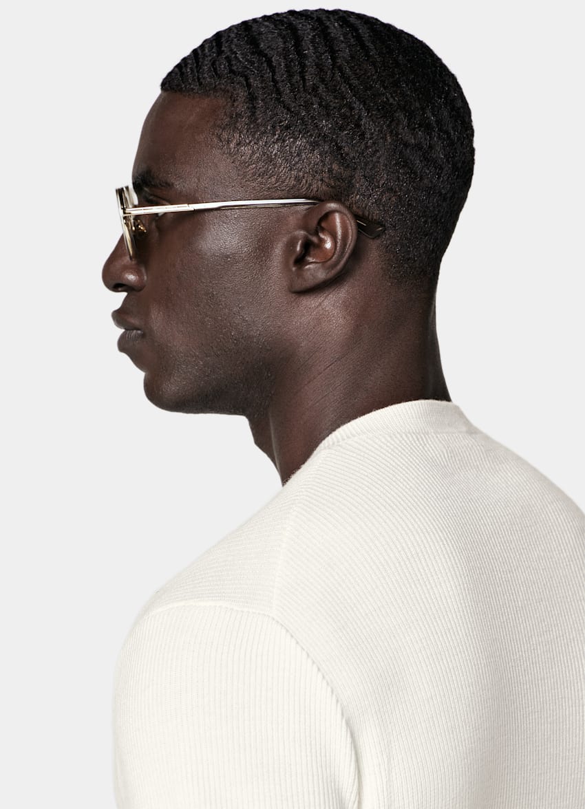 SUITSUPPLY Pure Wool Off-White Ribbed Henley