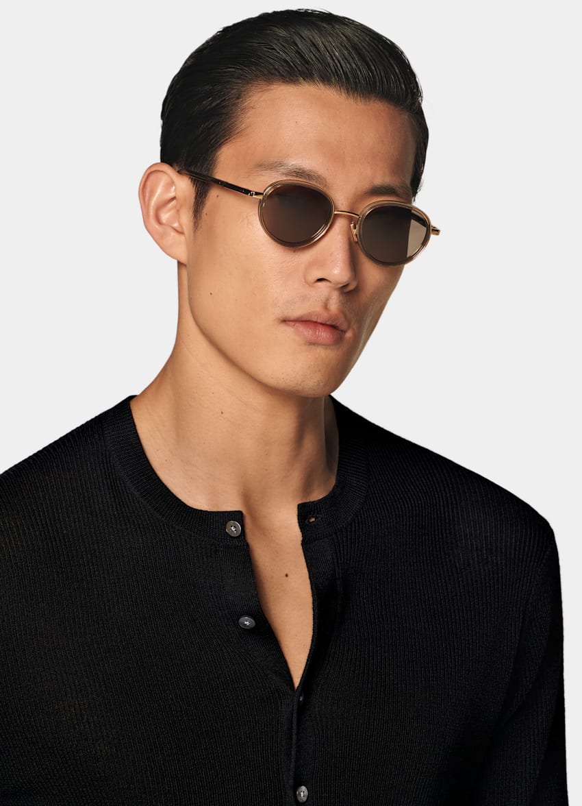 SUITSUPPLY Ren ull Svart ribbad henley