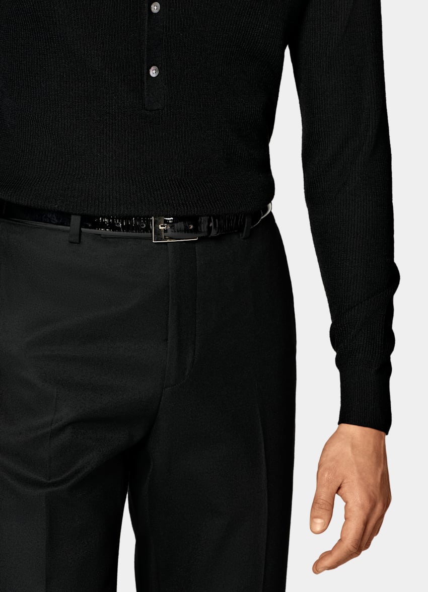 SUITSUPPLY Ren ull Svart ribbad henley