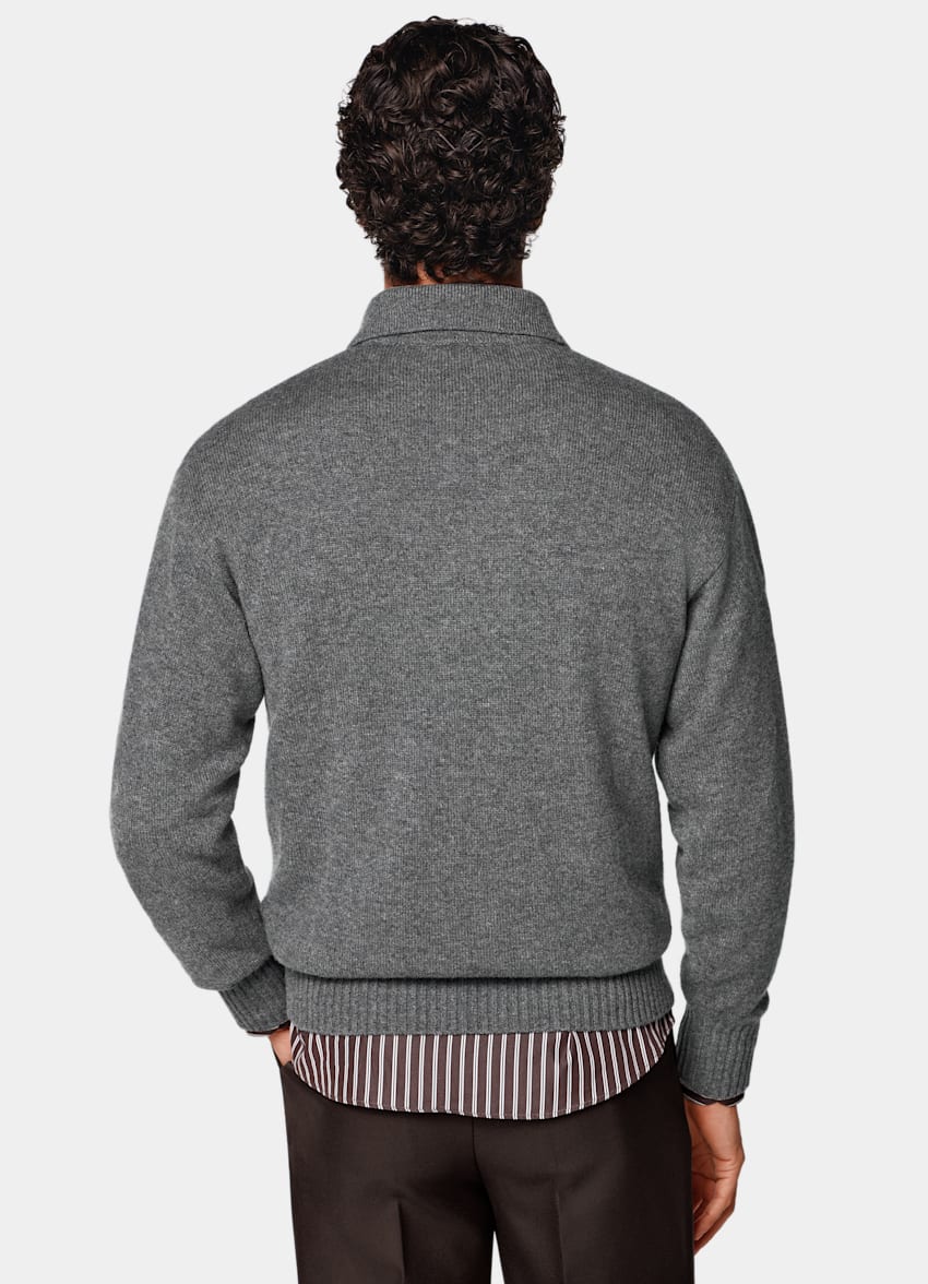 SUITSUPPLY Pure Cashmere Mid Grey Long Sleeve Polo