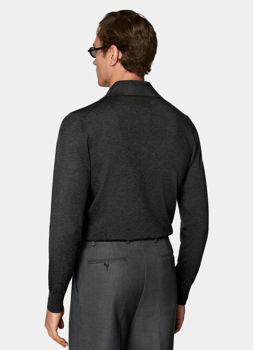 SUITSUPPLY Cotton Silk Dark Grey Long Sleeve Polo