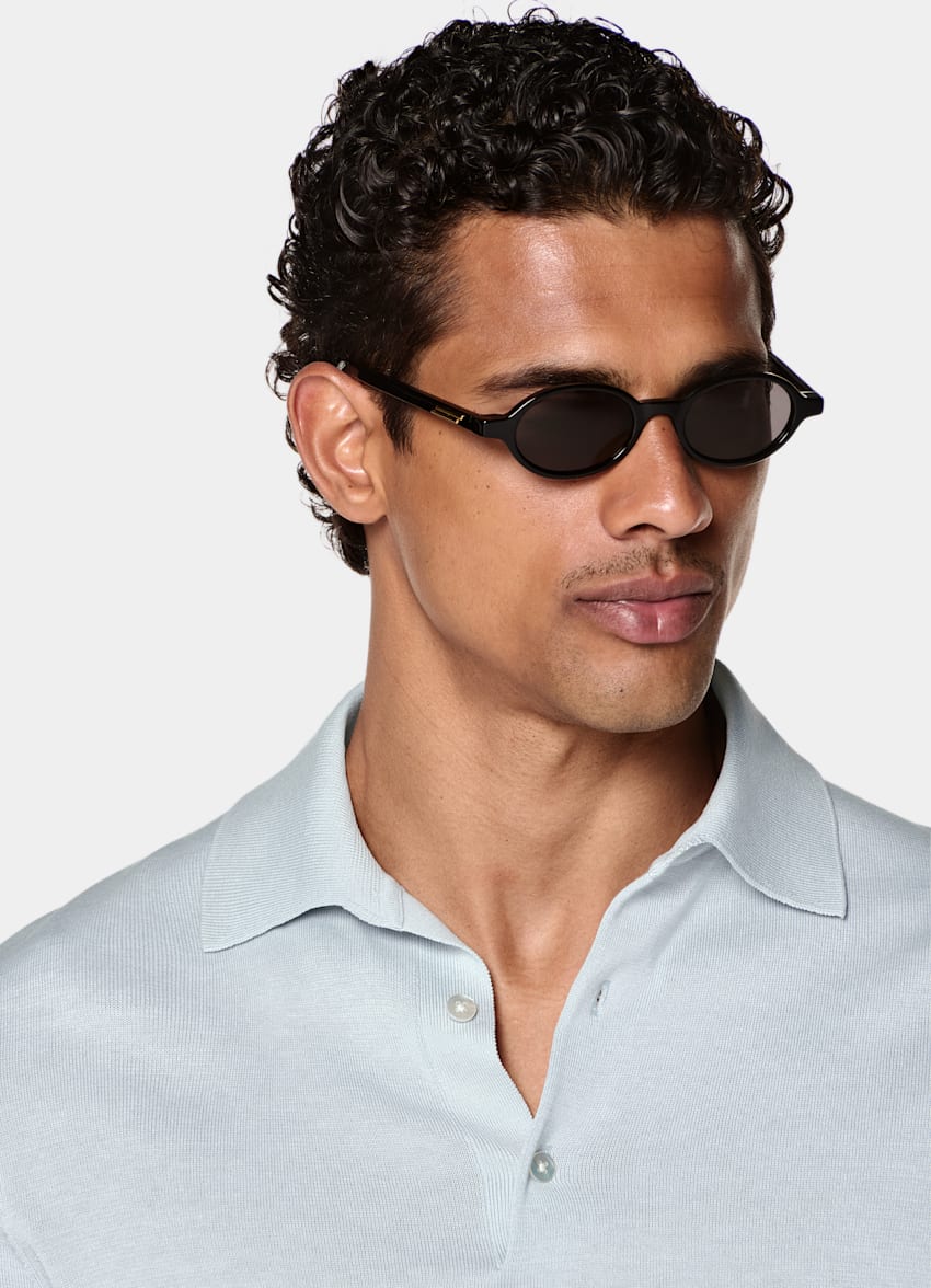 SUITSUPPLY Coton et soie Polo bleu clair