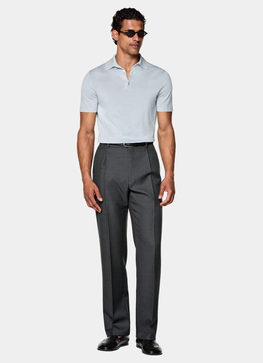 SUITSUPPLY Coton et soie Polo bleu clair