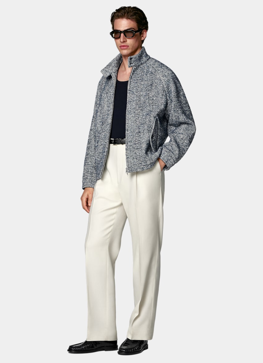 SUITSUPPLY Katoen-zijde&shy;mix Navy Ribgebreid Mouwloos Shirt