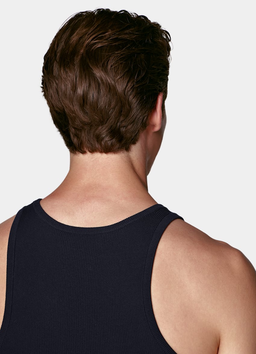 SUITSUPPLY Katoen-zijde&shy;mix Navy Ribgebreid Mouwloos Shirt