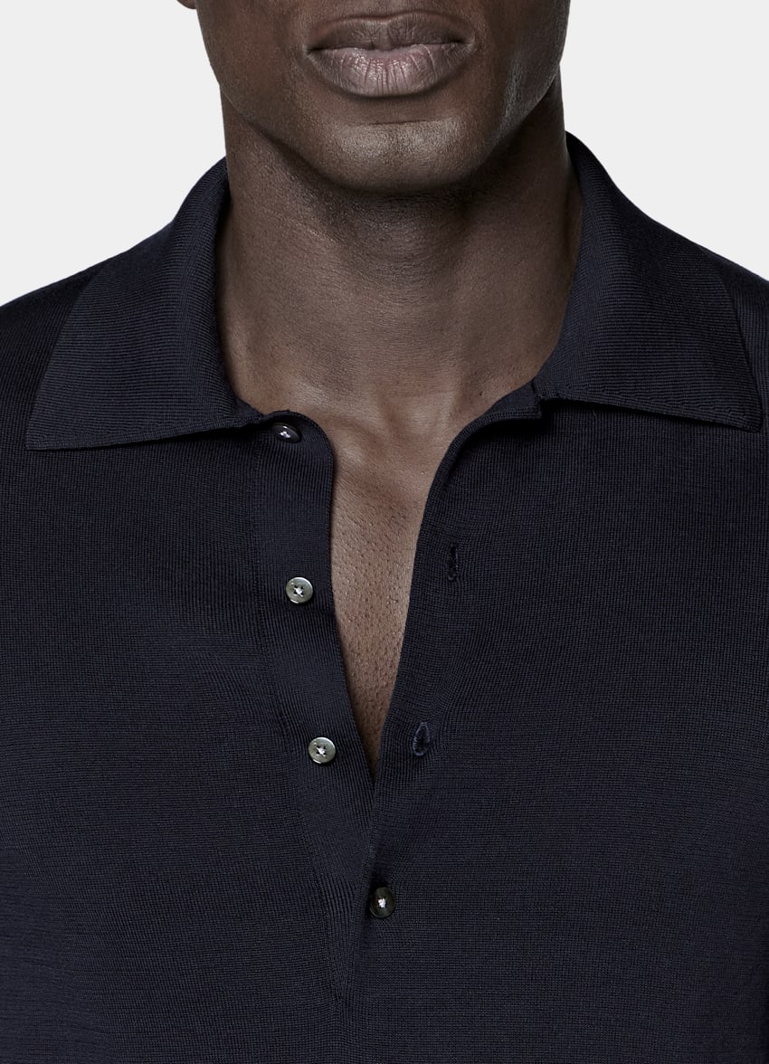 SUITSUPPLY Cotton Silk Navy Long Sleeve Polo