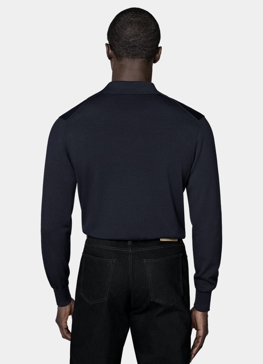 SUITSUPPLY Cotton Silk Navy Long Sleeve Polo