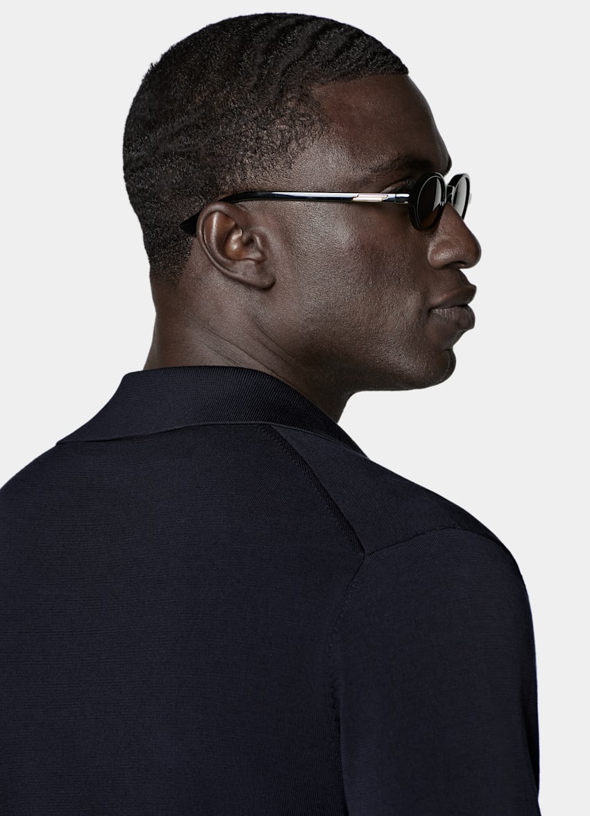 SUITSUPPLY Cotton Silk Navy Long Sleeve Polo
