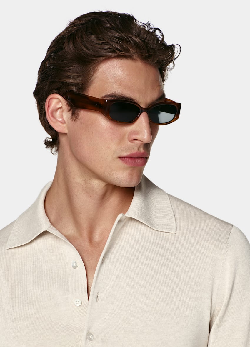 SUITSUPPLY Cotton Silk Sand Long Sleeve Polo