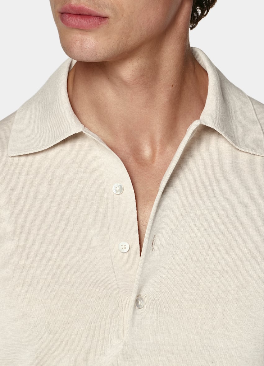 SUITSUPPLY Cotton Silk Sand Long Sleeve Polo