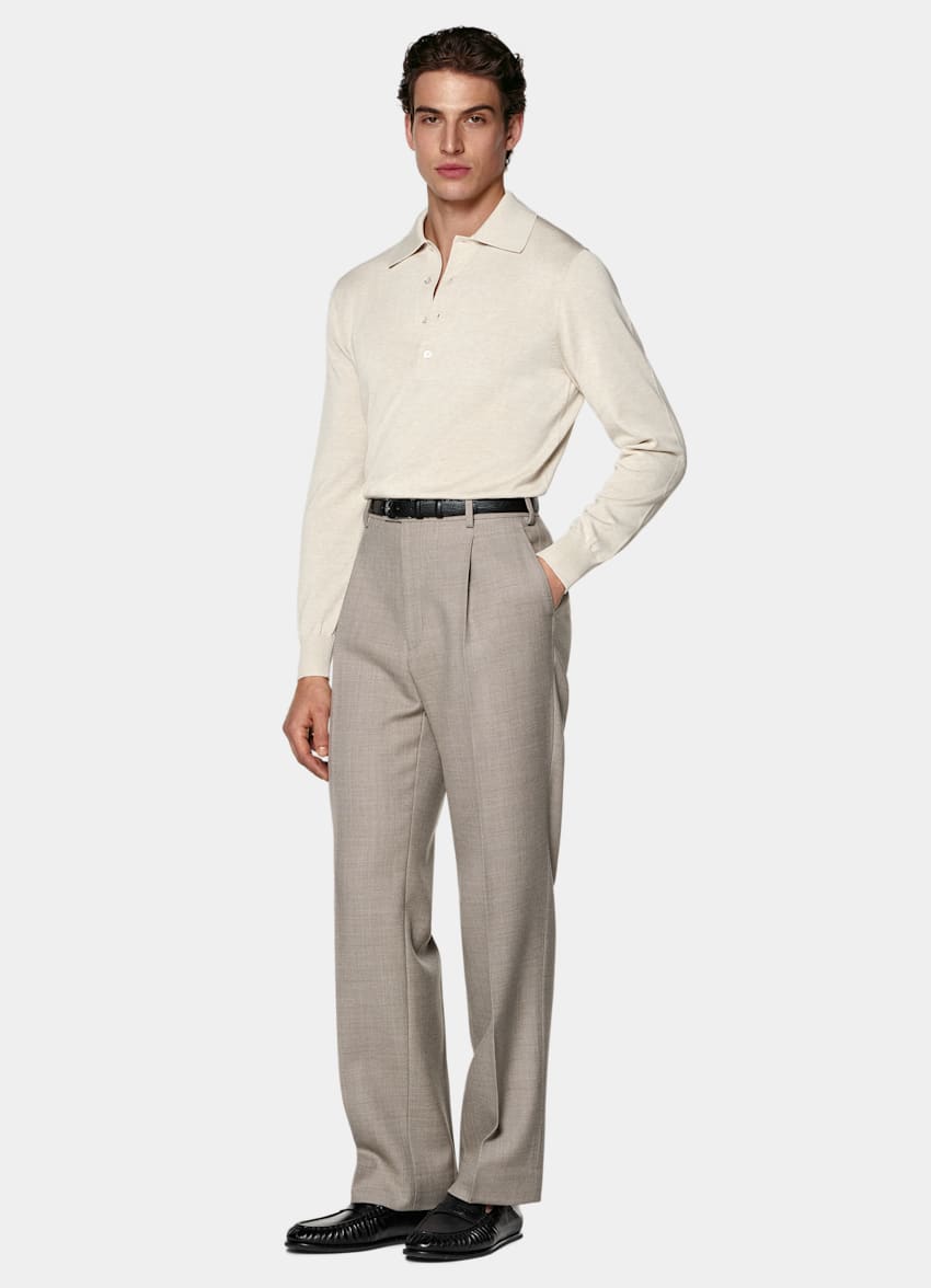SUITSUPPLY Cotton Silk Sand Long Sleeve Polo