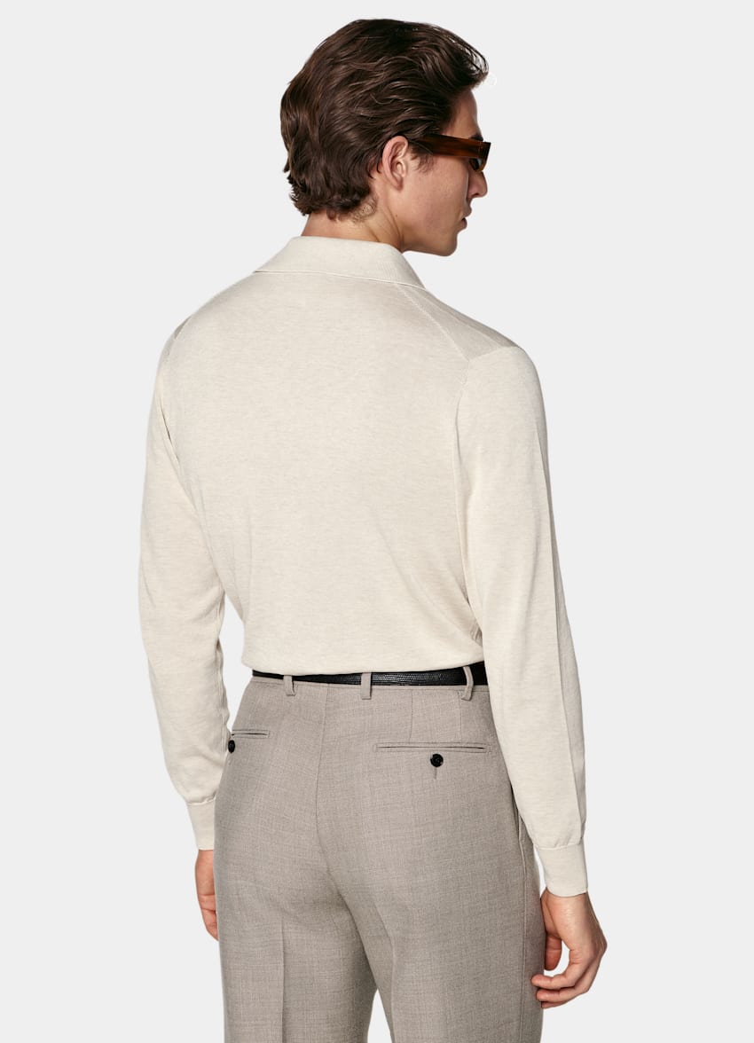 SUITSUPPLY Cotton Silk Sand Long Sleeve Polo