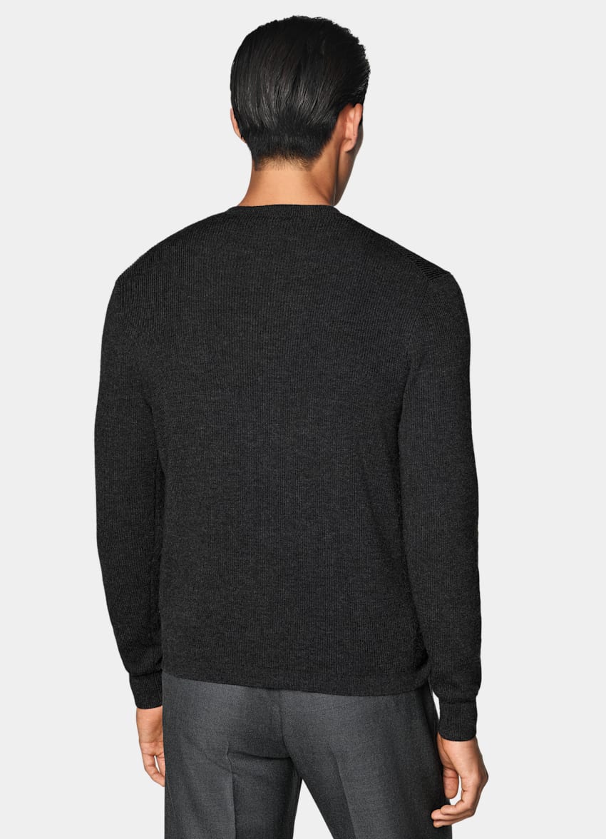 SUITSUPPLY Puur wol Donkergrijze Geribde Cardigan