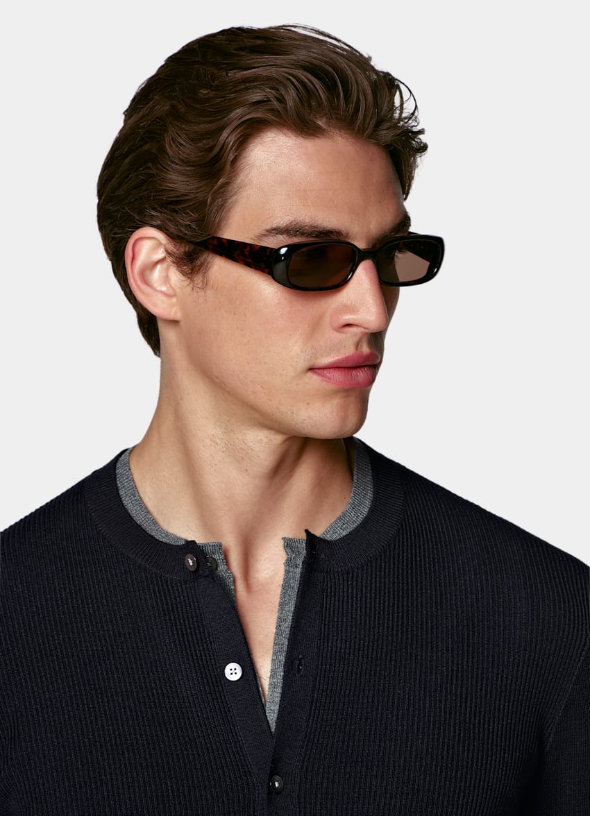SUITSUPPLY Puur wol Navy Geribd Cardigan