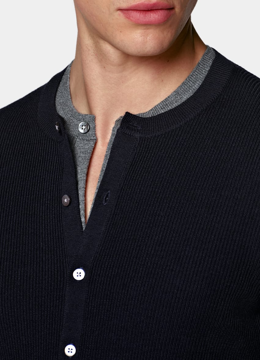 SUITSUPPLY Puur wol Navy Geribd Cardigan