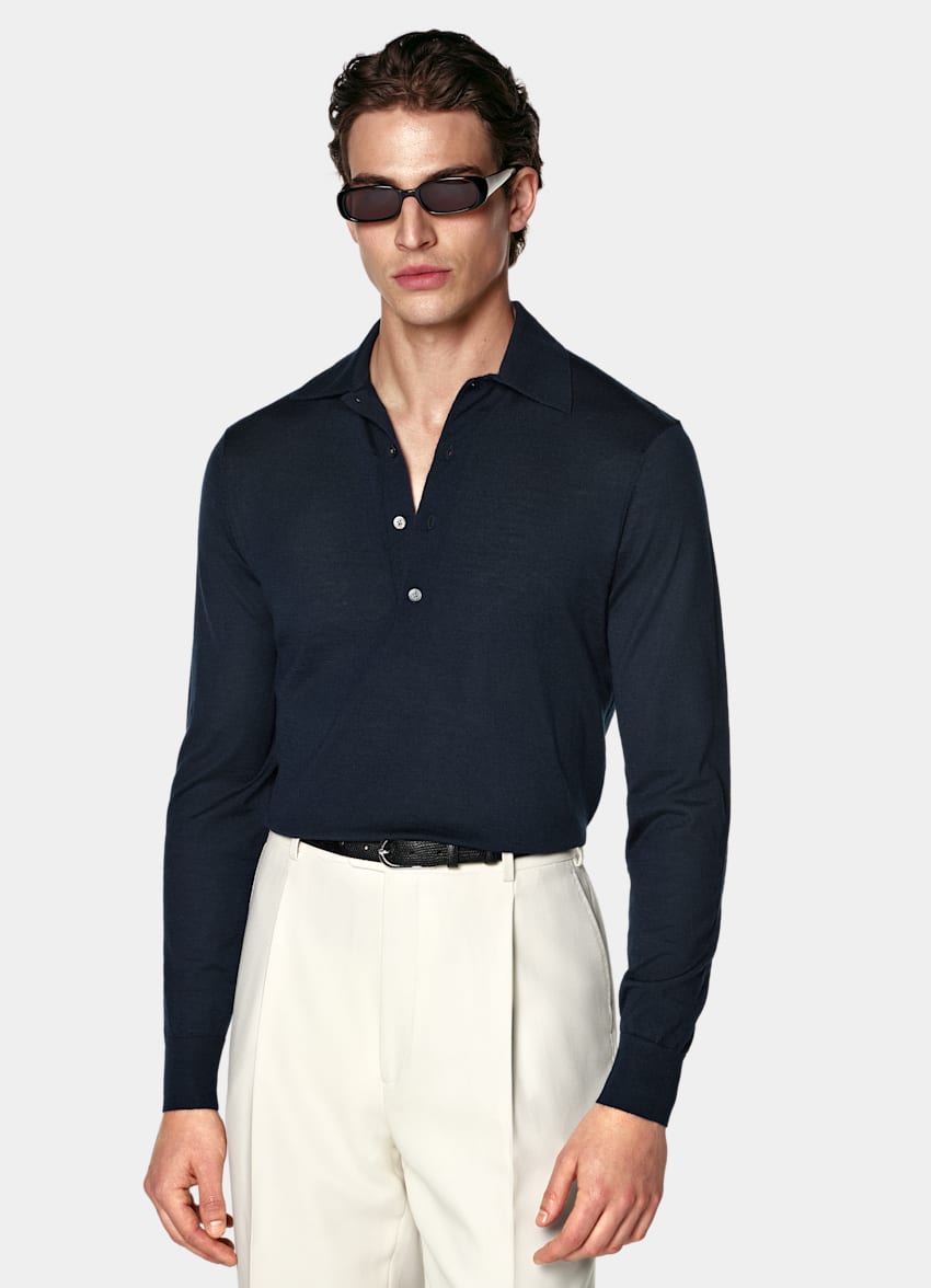 SUITSUPPLY Pur cachemire Polo manches longues bleu