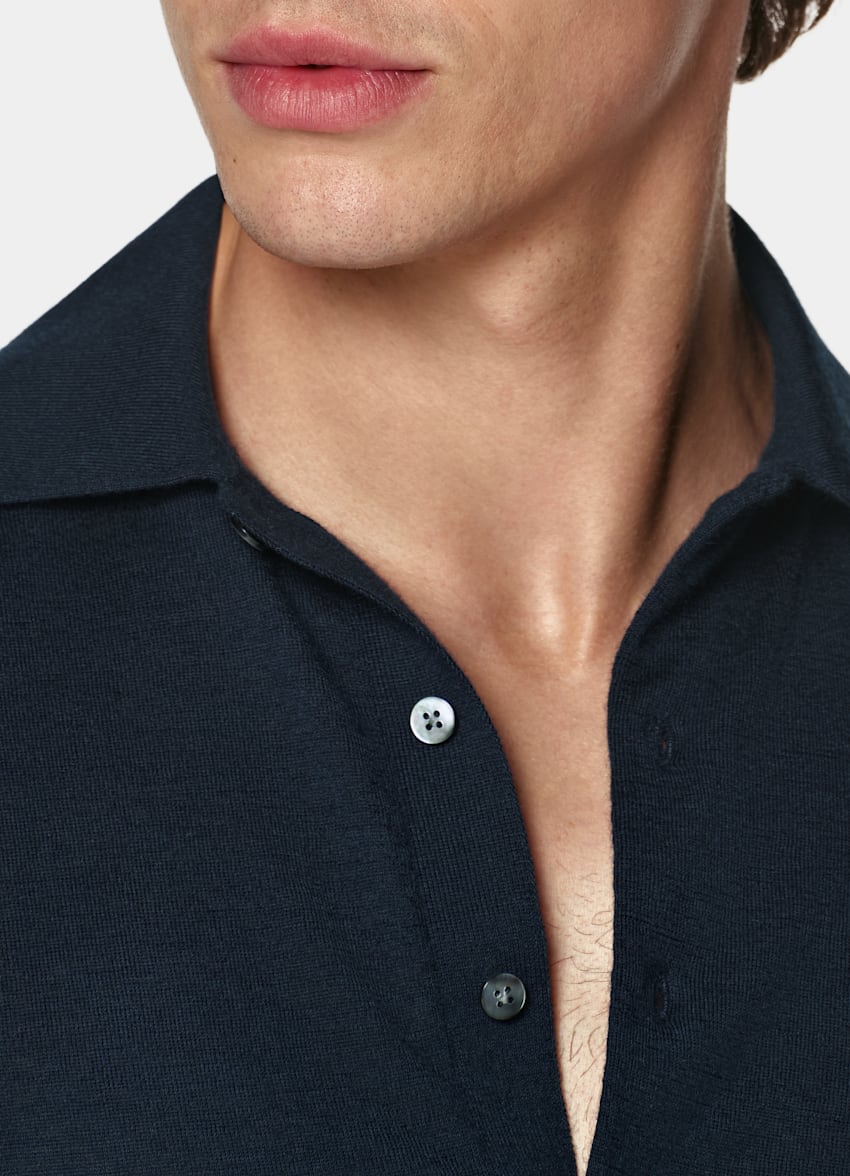 SUITSUPPLY Pur cachemire Polo manches longues bleu