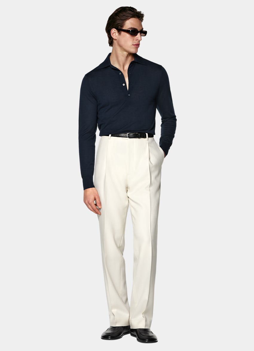 SUITSUPPLY Pur cachemire Polo manches longues bleu